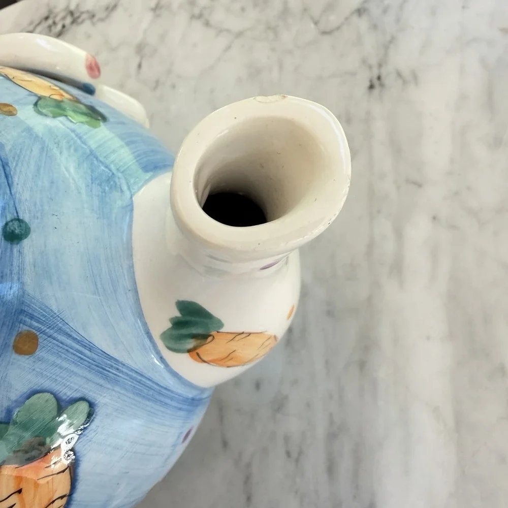 Vintage 90s Ceramic Easter Bunny Rabbit & Carrot Teapot with Lid Collectible‎